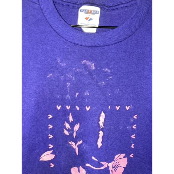 Vintage Flower Shirt Jerzees Floral Test Print Misprint Purple Graphic Tee 90s X - Picture 4 of 8